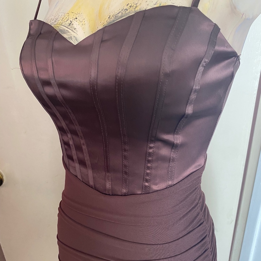 Windsor brown satin mesh mini dress